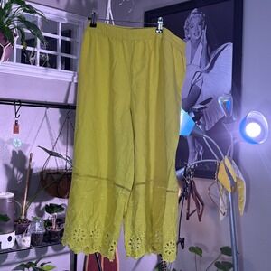 Calligraphie Yellow Linen Embroidered Pants – Size XL